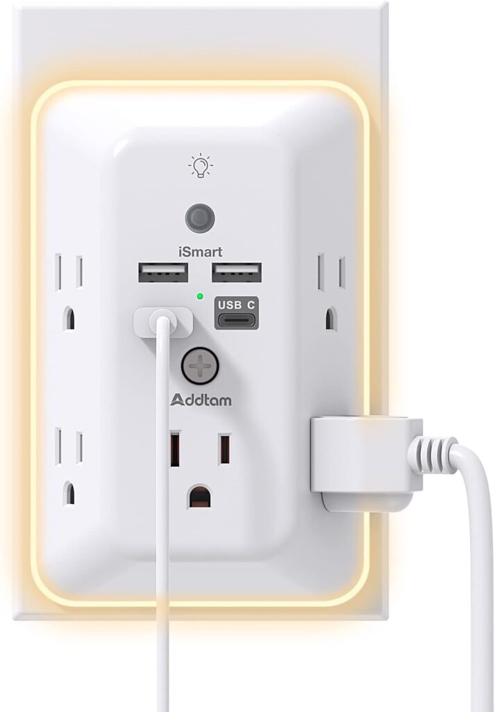 Surge Protector, Outlet Extender with Night Light, Addtam 5-Outlet Splitter and 4 USB Ports